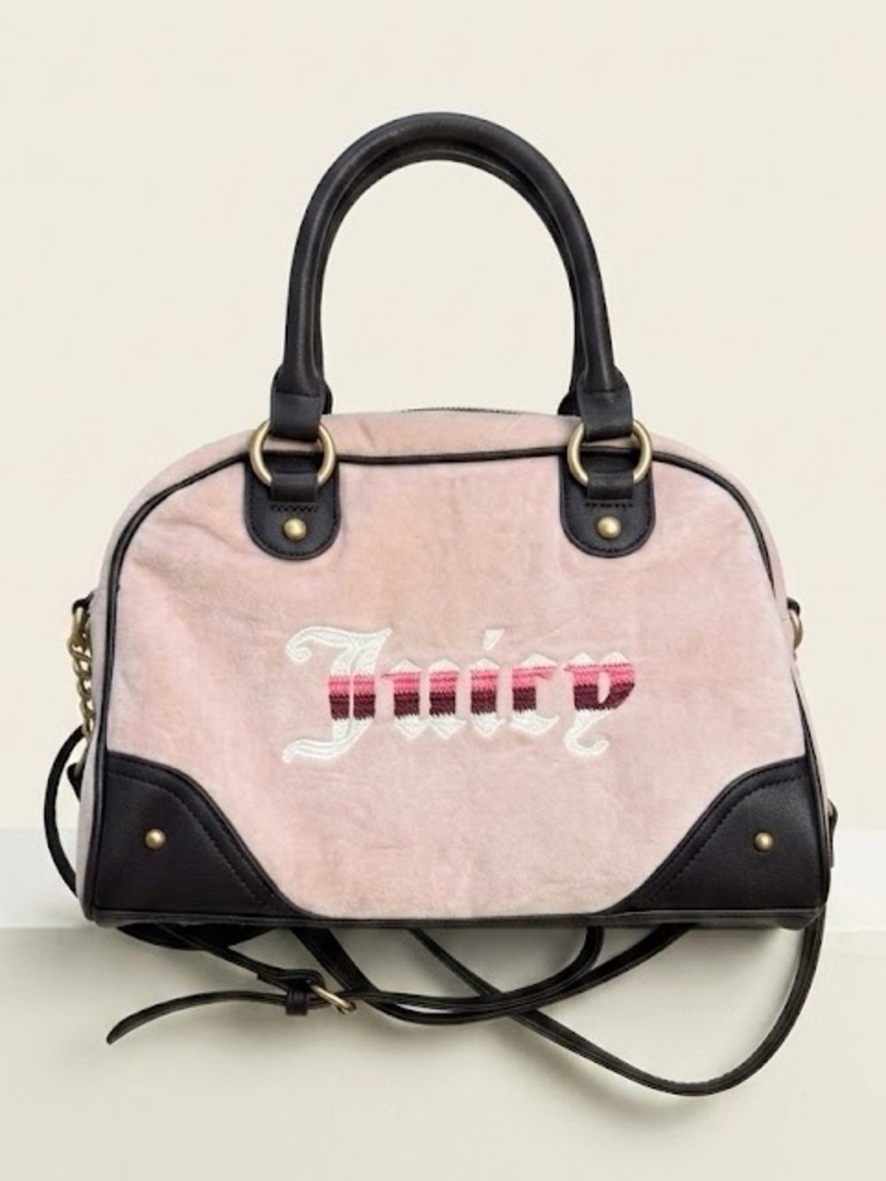 Juicy Couture Y2K Retro Vibe Satchel Dusty Blush Pink Velour Satchel Crossbody